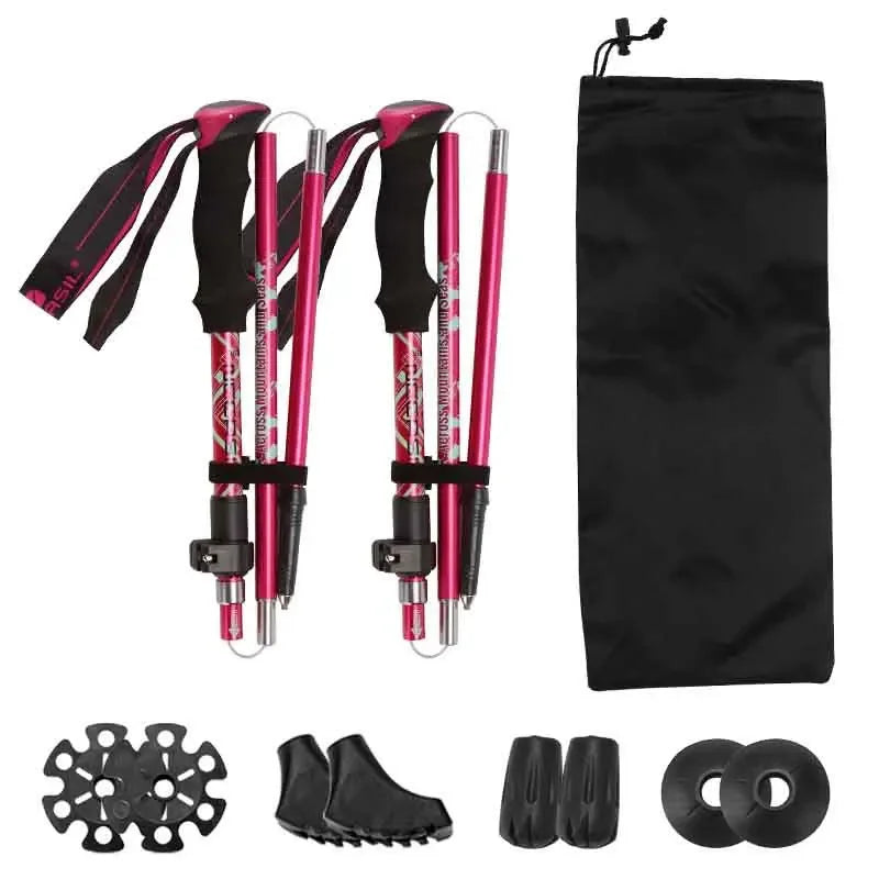 Lightweight Collapsible Hiking Poles Set with Snowshoe Backpacking Gear - 2pcs Aluminum Walking Sticks for Trekking Adventures
