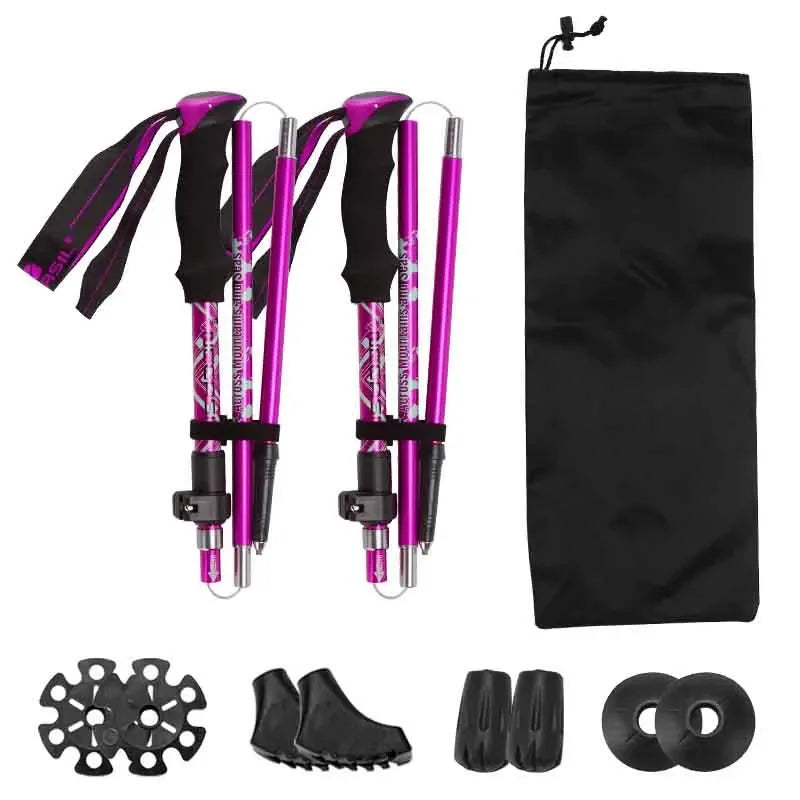 Lightweight Collapsible Hiking Poles Set with Snowshoe Backpacking Gear - 2pcs Aluminum Walking Sticks for Trekking Adventures