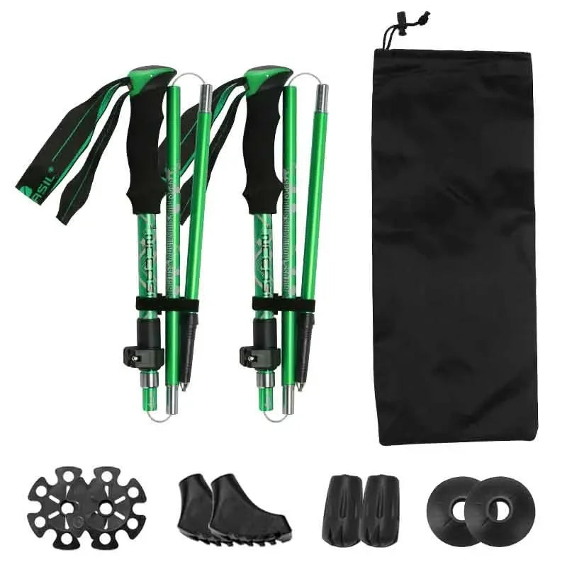 Lightweight Collapsible Hiking Poles Set with Snowshoe Backpacking Gear - 2pcs Aluminum Walking Sticks for Trekking Adventures