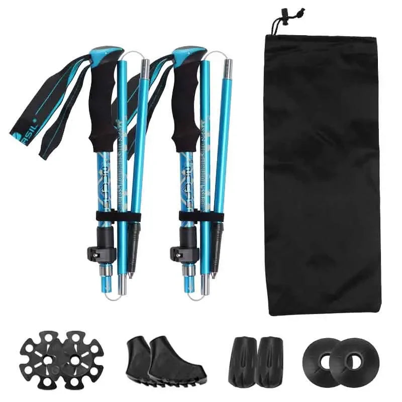 Lightweight Collapsible Hiking Poles Set with Snowshoe Backpacking Gear - 2pcs Aluminum Walking Sticks for Trekking Adventures