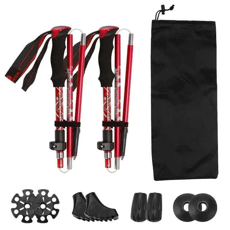 Lightweight Collapsible Hiking Poles Set with Snowshoe Backpacking Gear - 2pcs Aluminum Walking Sticks for Trekking Adventures