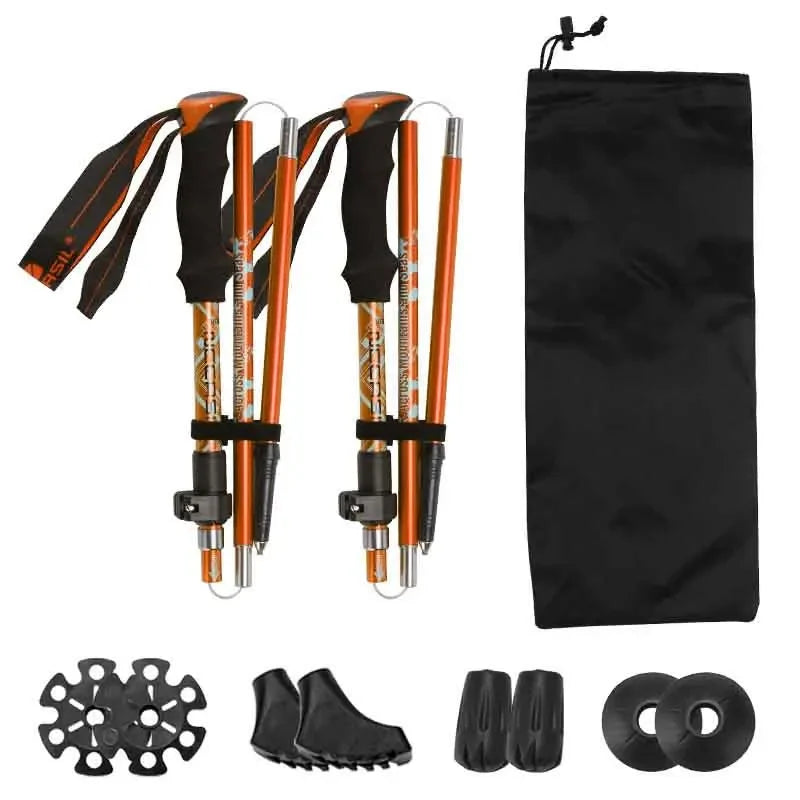Lightweight Collapsible Hiking Poles Set with Snowshoe Backpacking Gear - 2pcs Aluminum Walking Sticks for Trekking Adventures